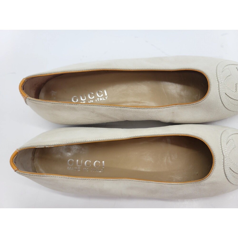 Gucci Women's Size 7 Beige Suede Ballet Flats Slip-On Round Toe Logo - Picture 7 of 9